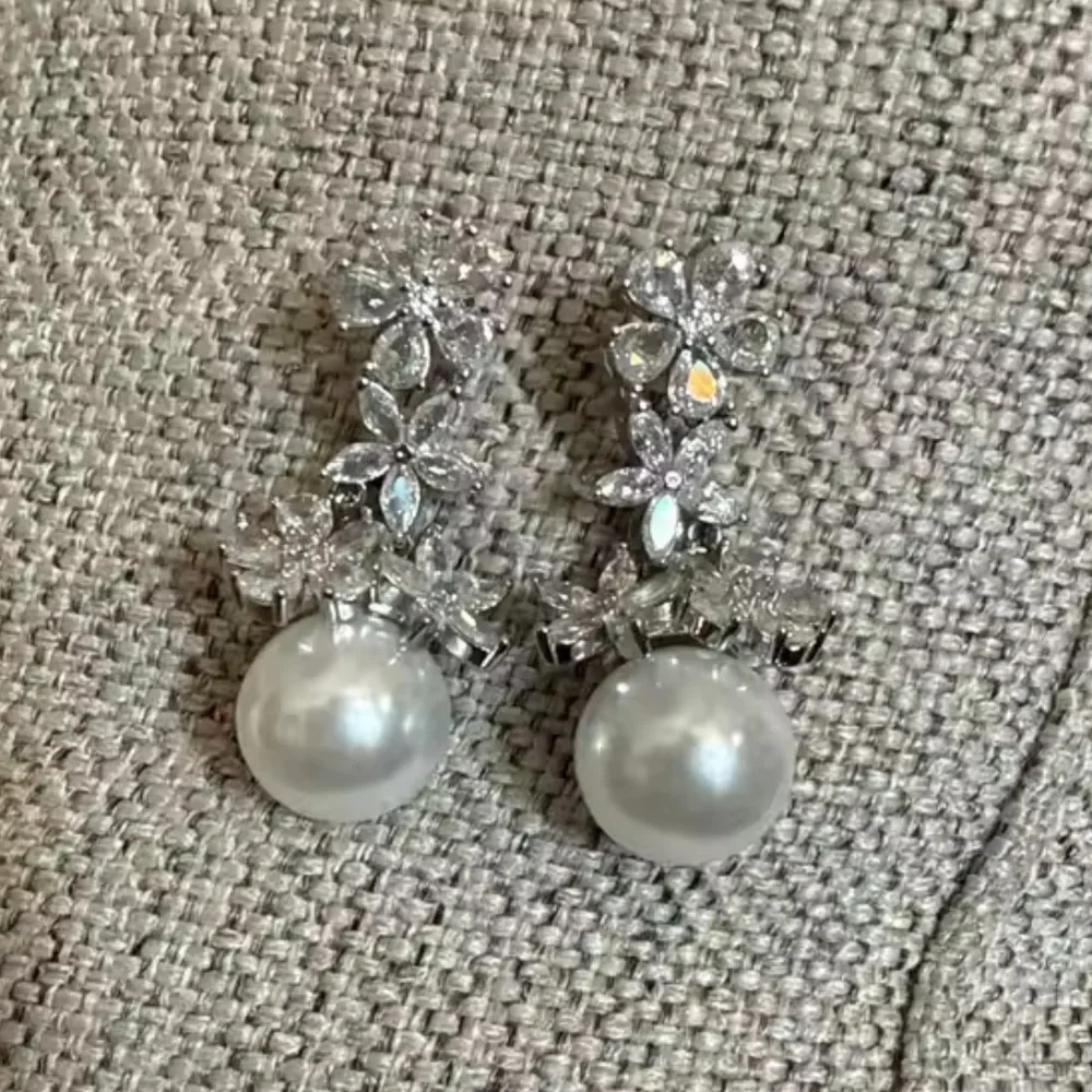 White Pearl Floral Silver Earrings